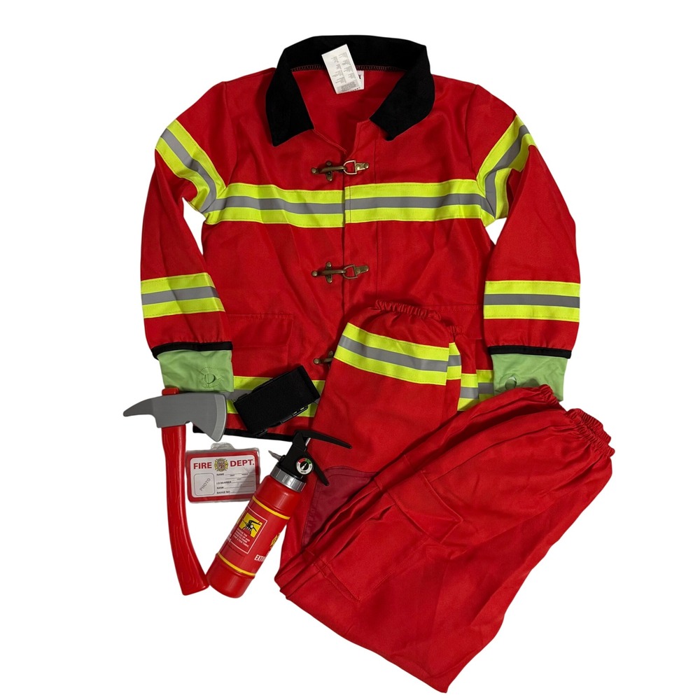 Spooktacular Creations Firefighter Costume Kids Size M Red Reflective Set